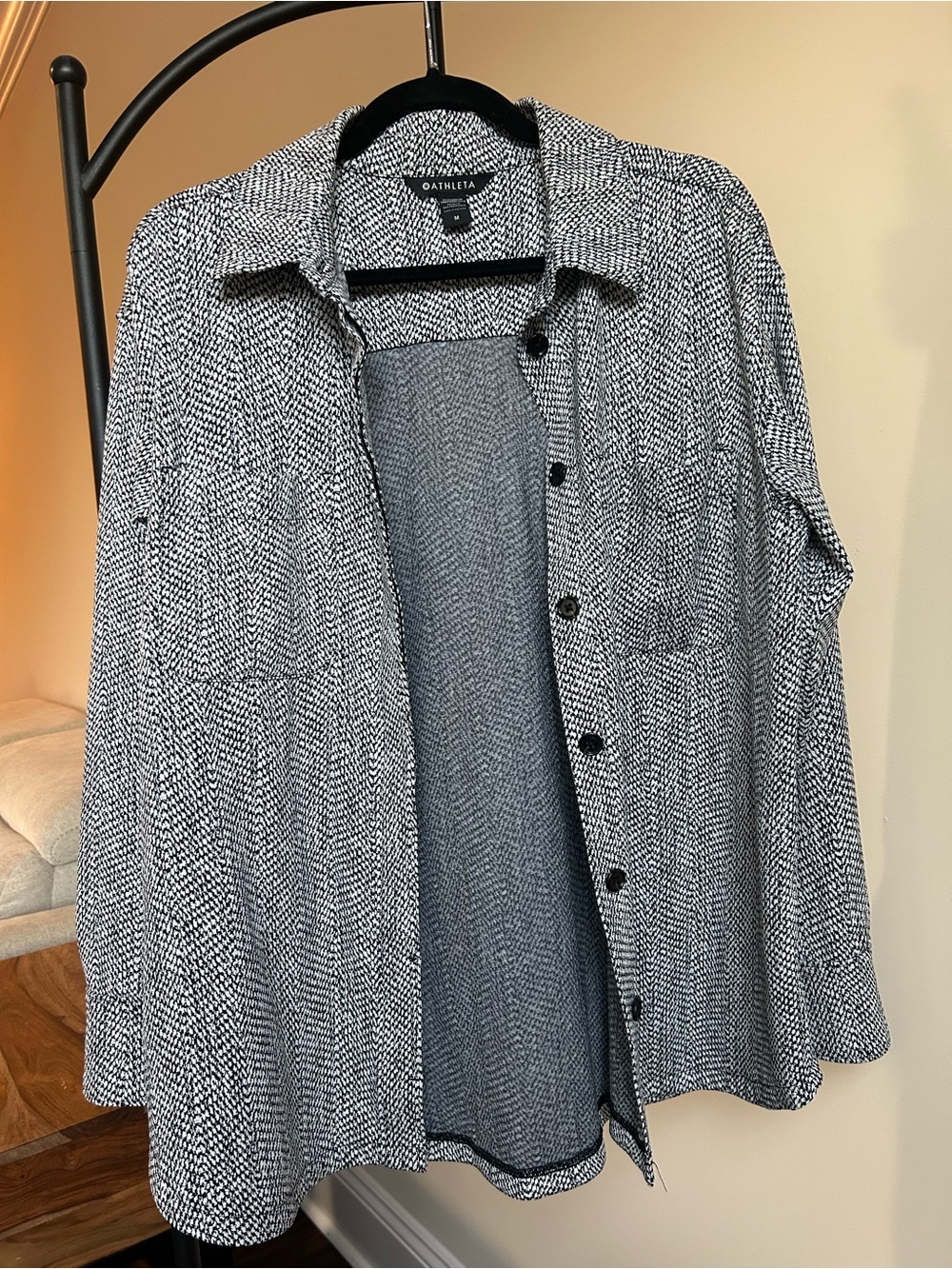ATHLETA Black + White Button Down Shirt Jacket
